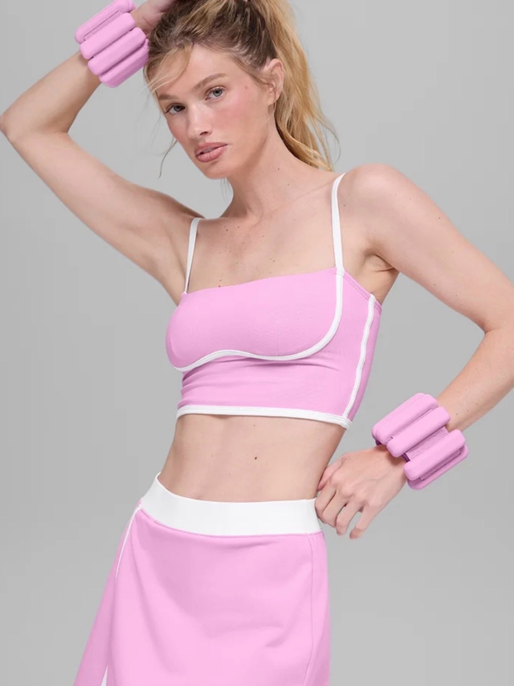 ALO Yoga Pink Crop Bralette with White Trim